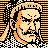 Pixelated 48x48 static icon depicting a stylized male face with orange and black color scheme, surrounded by striped patterns on the left and right sides.