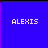 Four 48x48 pixel frames arranged in a contact sheet showing the name 'ALEXIS' on different solid color backgrounds with no visible animation or additional elements.