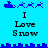 Blue background with pixelated icons and text reading 'I Love Snow' in two , showing animation changes between frames
