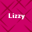 Four identical white 'Lizzy' text labels on a pink background with dark red diamond-shaped patterns.