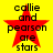 Yellow background with red star and black text 'callie and pearson are stars' in four identical