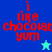 Four display red pixelated text 'i like chocolate yum' with a star symbol, each on distinct solid backgrounds
