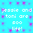 Pixelated text repeats 'jessie and toni are 500 life!' on a cyan background with purple starbursts.