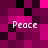 Pixelated image with four instances of the word "Peace" in white text on a magenta and black background
