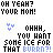 Pixelated text and symbols arranged in a with color variations , displaying repeated phrases and small icons