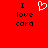 Red background with black text "I love cara" on both sides and a white pixelated heart symbol in the center.
