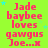 Bright green background with repeated pink text reading "Jade baybee loves gawgus Joe...x" and scattered light blue stars.