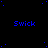 Blue text reading "Swick" repeated across a black background with scattered blue dots, one gray square visible in the bottom-right corner.