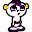 Pixelated character with white face and purple eyes, wearing a dark top, displayed in five of five identical icons each