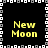 Four identical yellow 'New Moon' text arranged in a on black background with white and gray pixelated border