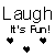 Pixelated text "Laugh It's Fun!" with colored letters and heart symbols in two , showing animation changes across frames