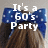 A pixelated image of a person with long brown hair wearing a blue bow, with text reading "It's a 60's Party" on the left and "from a 60's movie" on the right.