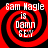 Four identical red and black spiral patterns with white text reading "Sam Hagle is Damn Sexy" arranged in a