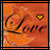 Pixelated orange-toned icon with stylized text and a small heart symbol, framed by a thin black border.