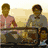 six pixelated images showing celebrity figures with text labels, a heart symbol, and an ornate emblem