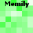 Green pixelated background with four instances of the text 'Memily' in black pixelated font, arranged in two of two
