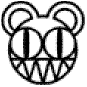 Two side-by-side cartoon character head icons with mouse ears, showing different eye expressions: left has vertical black stripes over eyes, right has horizontal lines.