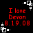 Red pixelated text on black background with white square corner decorations, repeated four times in a