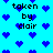 Pixelated blue background with scattered dark blue hearts and repeated text "taken by clair" in black pixel font.
