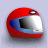 Red motorcycle helmet with blue accents and white visor on light gray background.