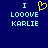 Blue background with light blue text reading "I LOOOVE KARLIE" and a yellow pixelated heart symbol above the text on the left side.