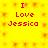 Yellow background with red pixelated text reading "I Love Jessica" arranged in two identical vertical , each containing three stacked lines of text