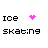 Pixelated text and pink hearts animate across a white background, displaying phrases like 'Ice skating', 'My life', and 'My dreams' with varying heart positions.