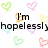 Pixelated heart-shaped icons in pastel colors surround text reading "I'm hopeless(ly) devoted to you" with a small <3 symbol.