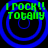 Four identical blue circular patterns with green text reading "I ROCK!! TOTALLY" on a black background, arranged in a