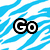 Pixelated text 'Go The Roos!' appears across four distinct backgrounds: blue-and-white stripes, a blue heart, a light blue patterned surface, and a solid gray area.