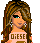 Pixelated icon of a woman with long brown hair, teal eyes, and black eyeliner wearing a light pink top with 'DIESEL' text.
