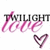 Pixelated graphic with 'TWILIGHT' text in dark gray, 'DARK' in pink cursive below it, and a small pink heart outline on white background.