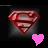 Two side-by-side pixelated Superman S emblems with a pink heart below the left one, all on dark backgrounds.