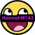 A yellow smiley face with wide eyes and a large open mouth, overlaid by purple text reading 'HannahW143' on a black bar.