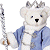 A pixelated cartoon bear wearing a crown and blue jacket holding a sword, next to green text reading "Original Icons .com" on a dark background.