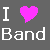 Static pixel art displays 'I' and 'Band' in white block letters flanking a bright pink heart on dark gray background.