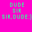 Pixelated green text on bright pink background with blue gradient overlay in bottom-left quadrant.