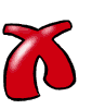Red cartoonish X-shaped figure with rounded arms and legs in three distinct poses across a