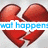 Six red broken heart icons arranged in two , each with overlaid text in different colors and fonts