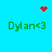 A blue background displays four identical green text labels 'Dylan<3' arranged in a , with red pixel art symbols above and between them
