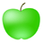 Pixelated green apple with brown stem on gray background, rendered in low-resolution digital style with visible pixelation and gradient shading.
