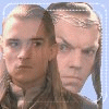 Six display two elf-like figures with long hair and pointed ears against a light blue background, each showing slight variations in facial expression and text color