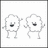 Two pixelated white figures with black eyes and mouths stand side-by-side in a square frame, one figure's arm raised as if dancing.