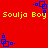 Red background with yellow text "Soulja Boy" and blue pixelated square animations in four corners, showing changes