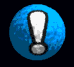 Blue textured sphere with white exclamation mark symbol transitioning through multiple states of partial visibility and rotation.