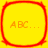 Four identical yellow square icons with rounded corners, each bordered by a red outline and displaying orange text 'ABC...' in the center.