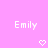 Pixelated text 'Emily' appears twice on a pink background with two white heart symbols below.