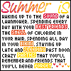 Pixelated text-based icon with summer-themed phrases in various colors and fonts on a white background.
