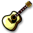 Pixelated acoustic guitar icon with light yellow body, dark brown edges, and maroon neck featuring white fret markers.