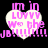 Four heart-shaped icons with pink text on white hearts against black background, each displaying 'im in LUVVY W/ the JB!!!!!!!!' with varying pixelation and color intensity.